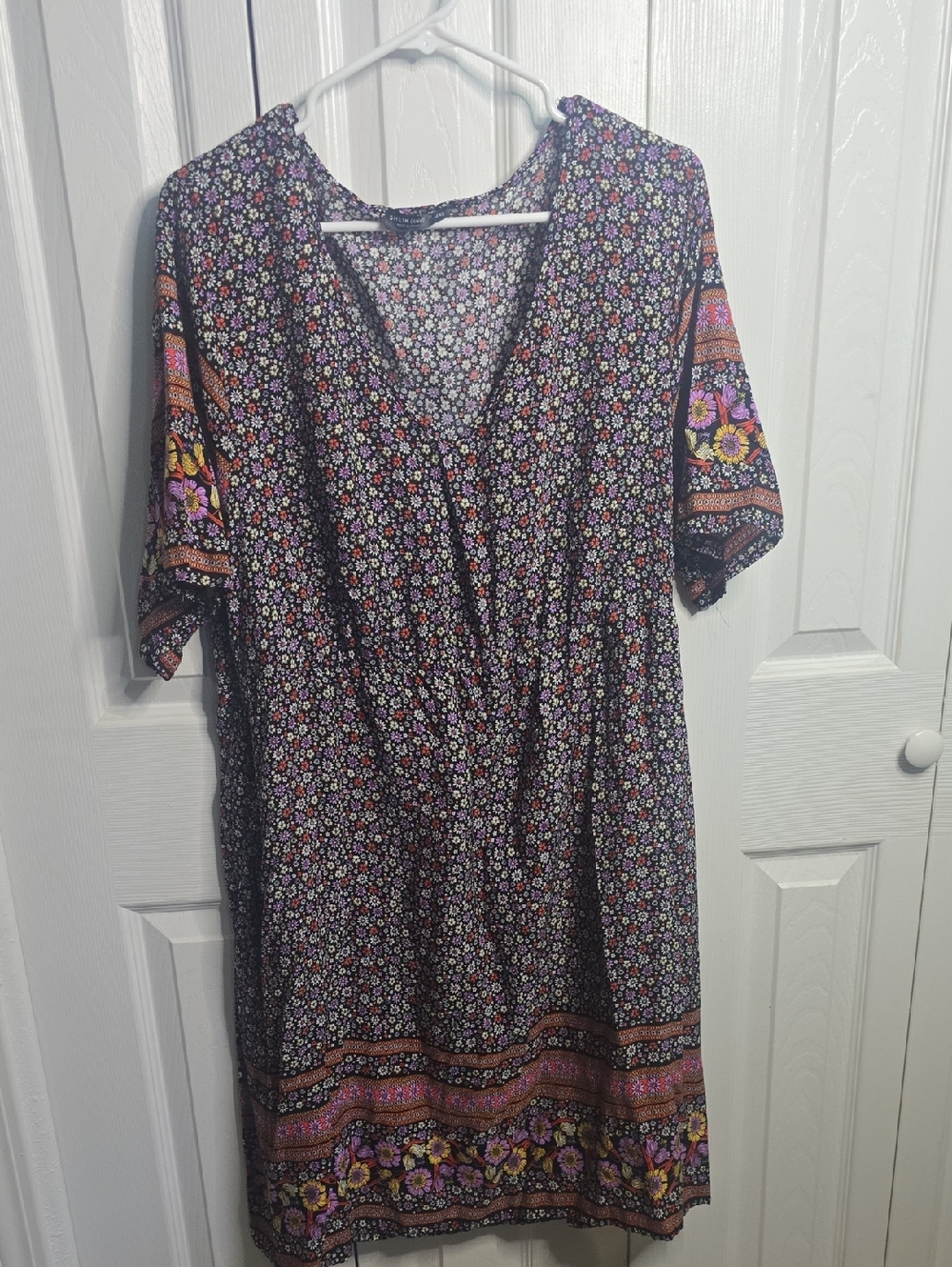 SHEIN Black Floral Mini Dress with Pink & Yellow Accents